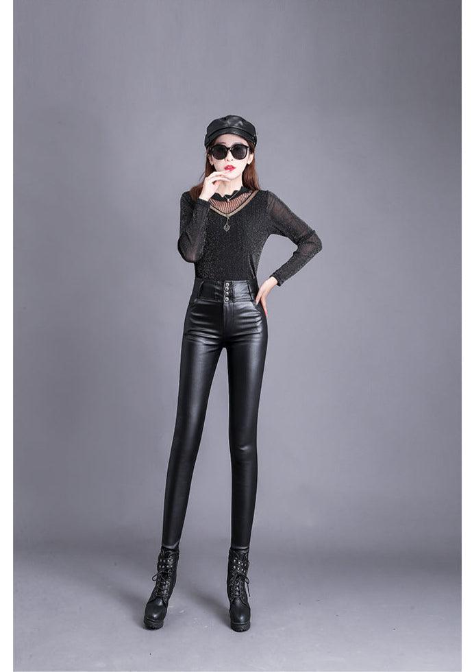 Women's Leather High-Waisted Skinny Trousers