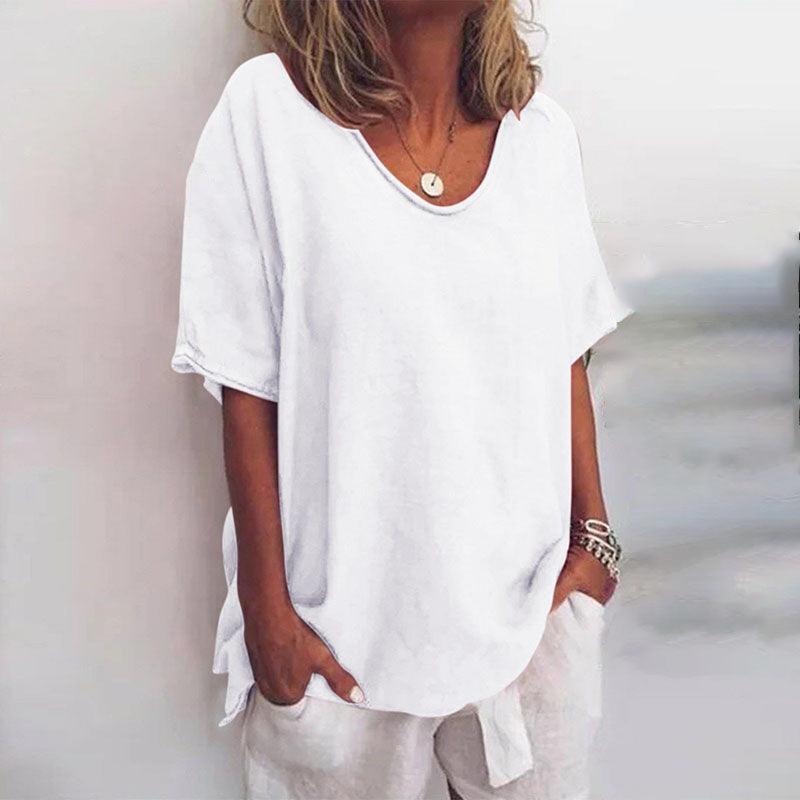 Women’s Scoop Neck Blouse with Rolled Sleeves