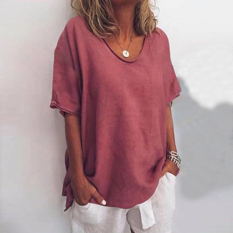 Women’s Scoop Neck Blouse with Rolled Sleeves