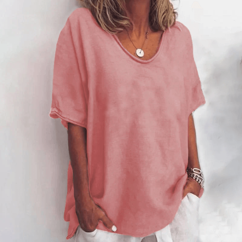 Women’s Scoop Neck Blouse with Rolled Sleeves