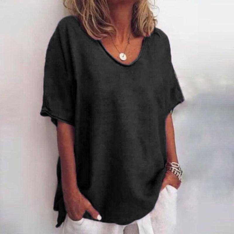 Women’s Scoop Neck Blouse with Rolled Sleeves