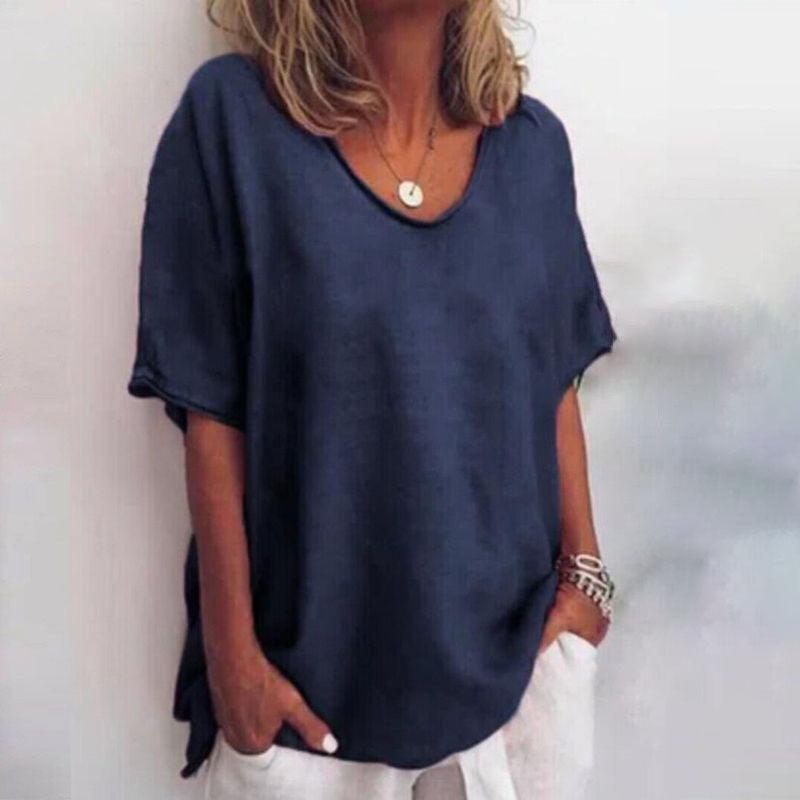 Women’s Scoop Neck Blouse with Rolled Sleeves