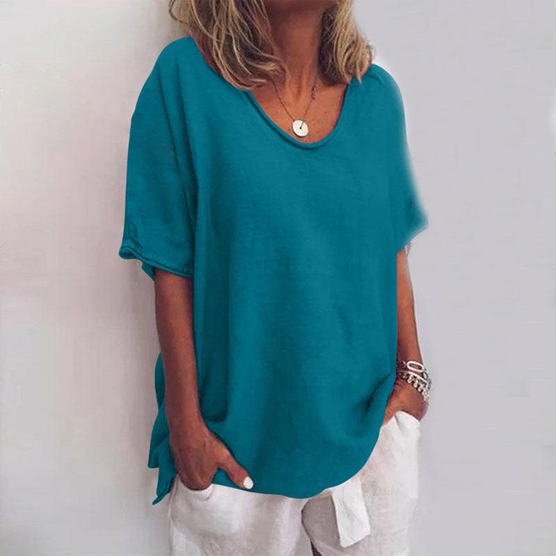 Women’s Scoop Neck Blouse with Rolled Sleeves