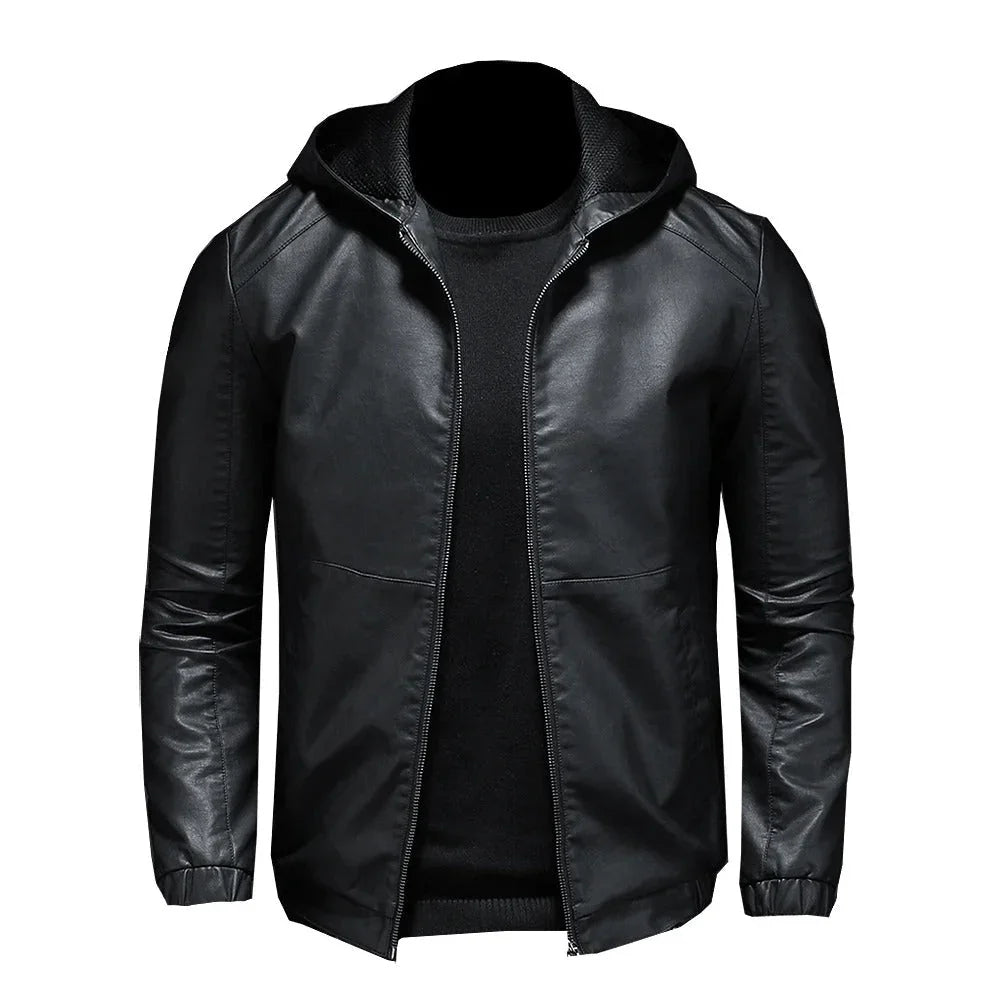 Men's Leather Hooded Jacket Stylish