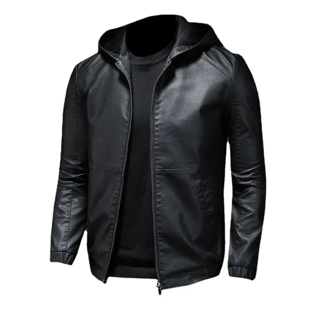 Men's Leather Hooded Jacket Stylish