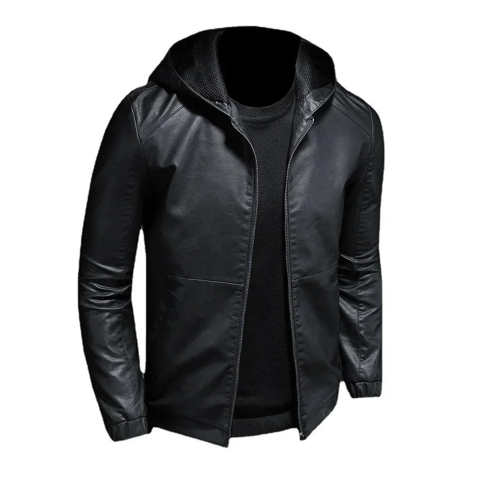 Men's Leather Hooded Jacket Stylish