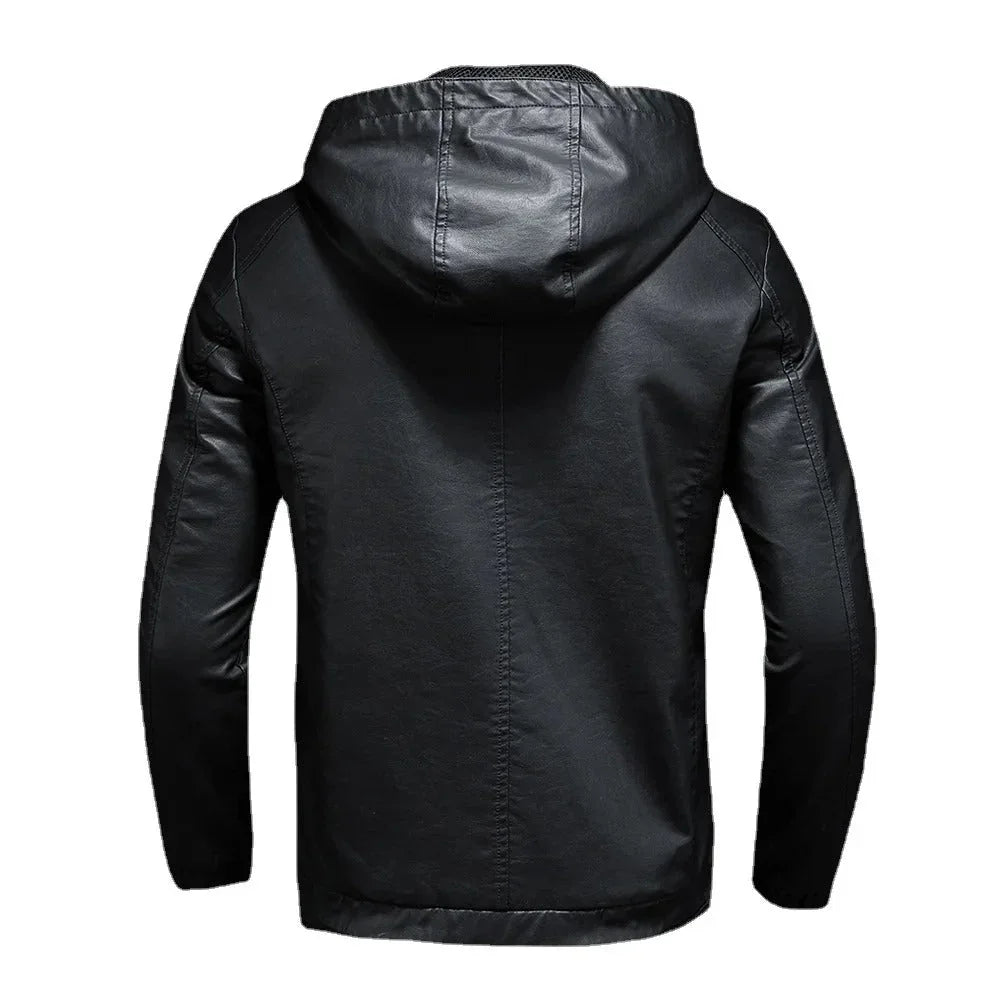 Men's Leather Hooded Jacket Stylish
