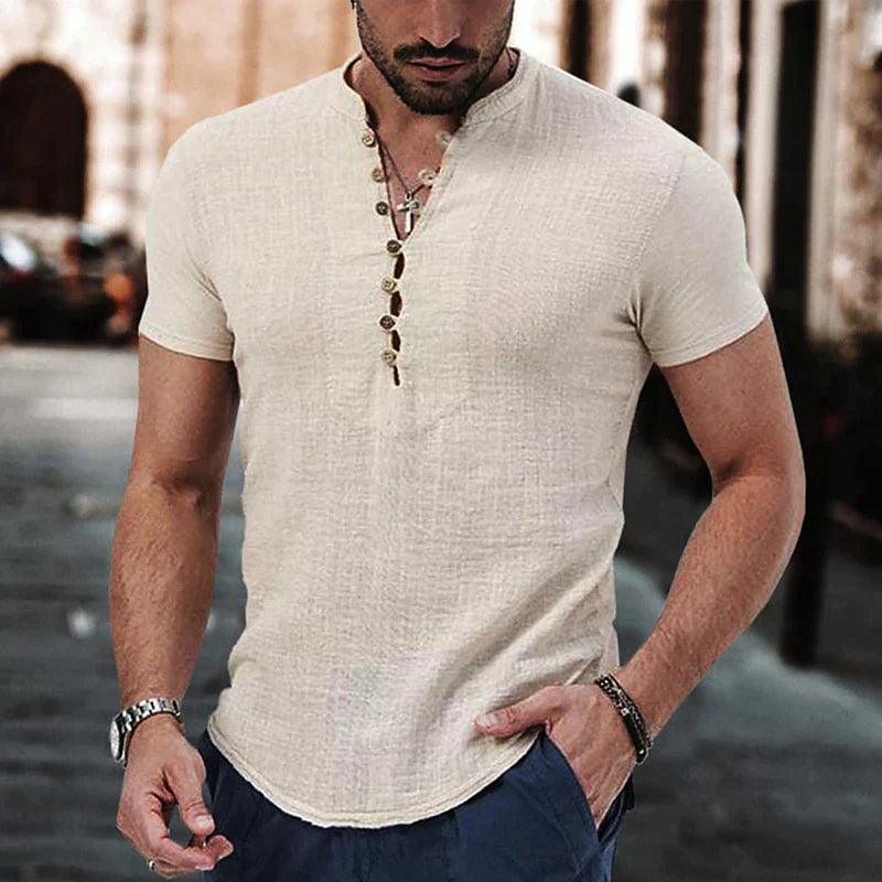 Men’s Short Sleeve Henley Shirt Cotton