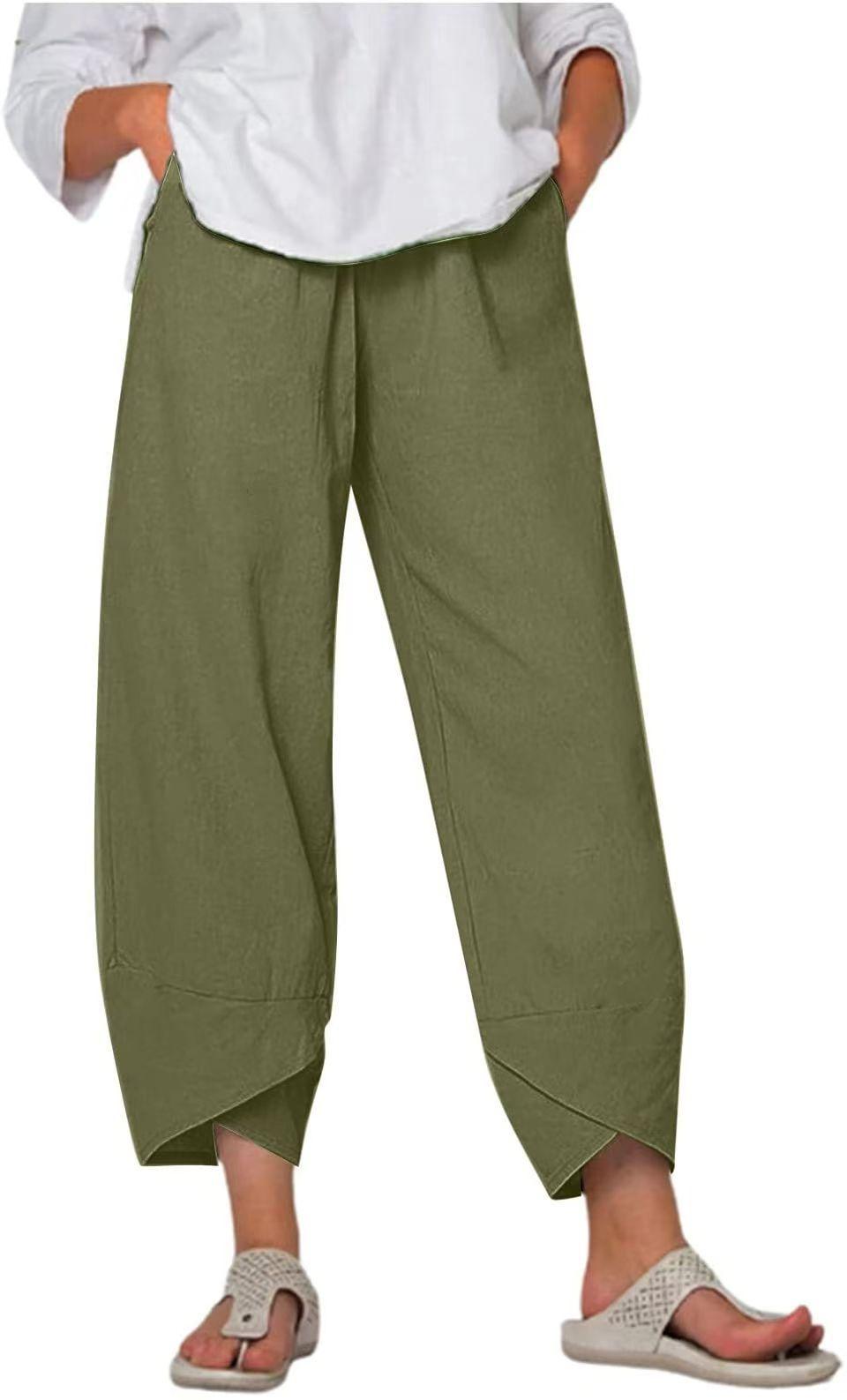 Women's Cropped Culottes Lightweight Fabric Wide Leg Elastic Waist
