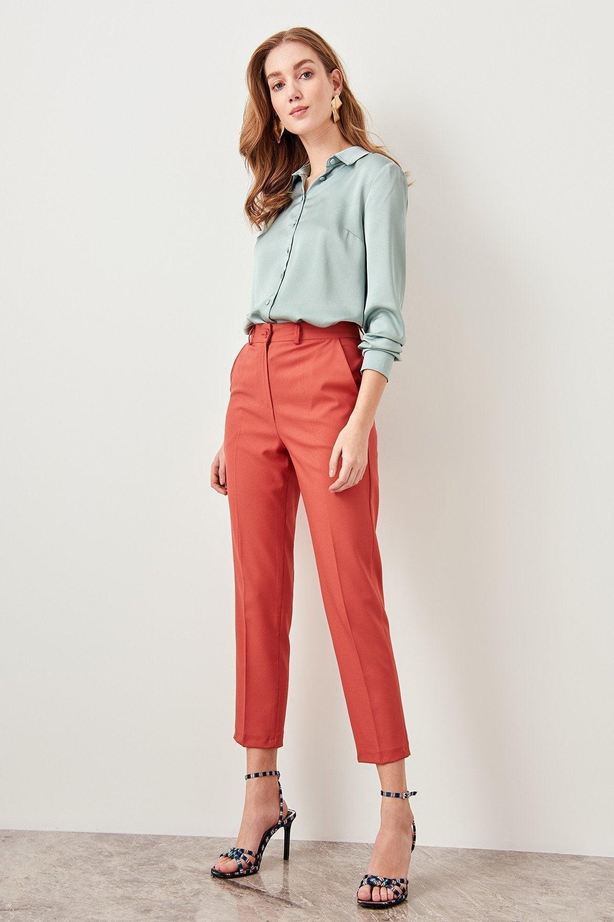 Women's High-Waisted Slim Fit Ankle Trousers