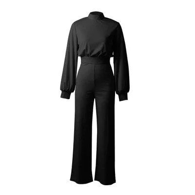 Women's Slim Fit Long-Sleeve High Collar Jumpsuit