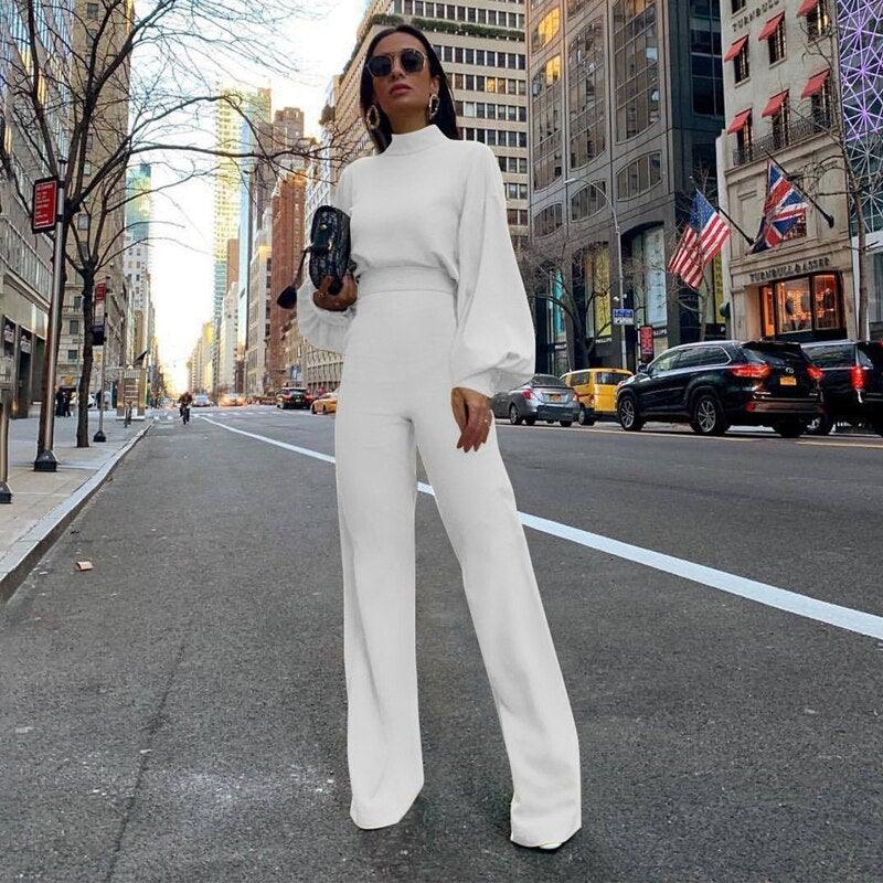 Women's Slim Fit Long-Sleeve High Collar Jumpsuit
