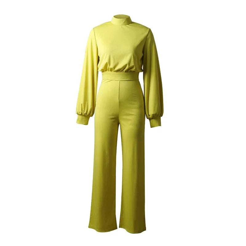 Women's Slim Fit Long-Sleeve High Collar Jumpsuit