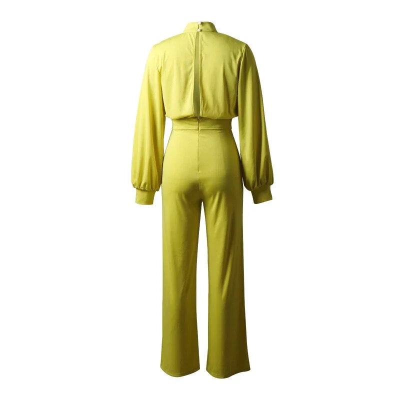 Women's Slim Fit Long-Sleeve High Collar Jumpsuit