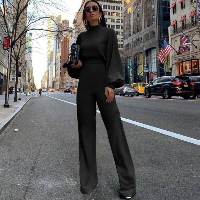 Women's Slim Fit Long-Sleeve High Collar Jumpsuit