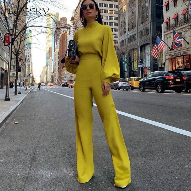 Women's Slim Fit Long-Sleeve High Collar Jumpsuit