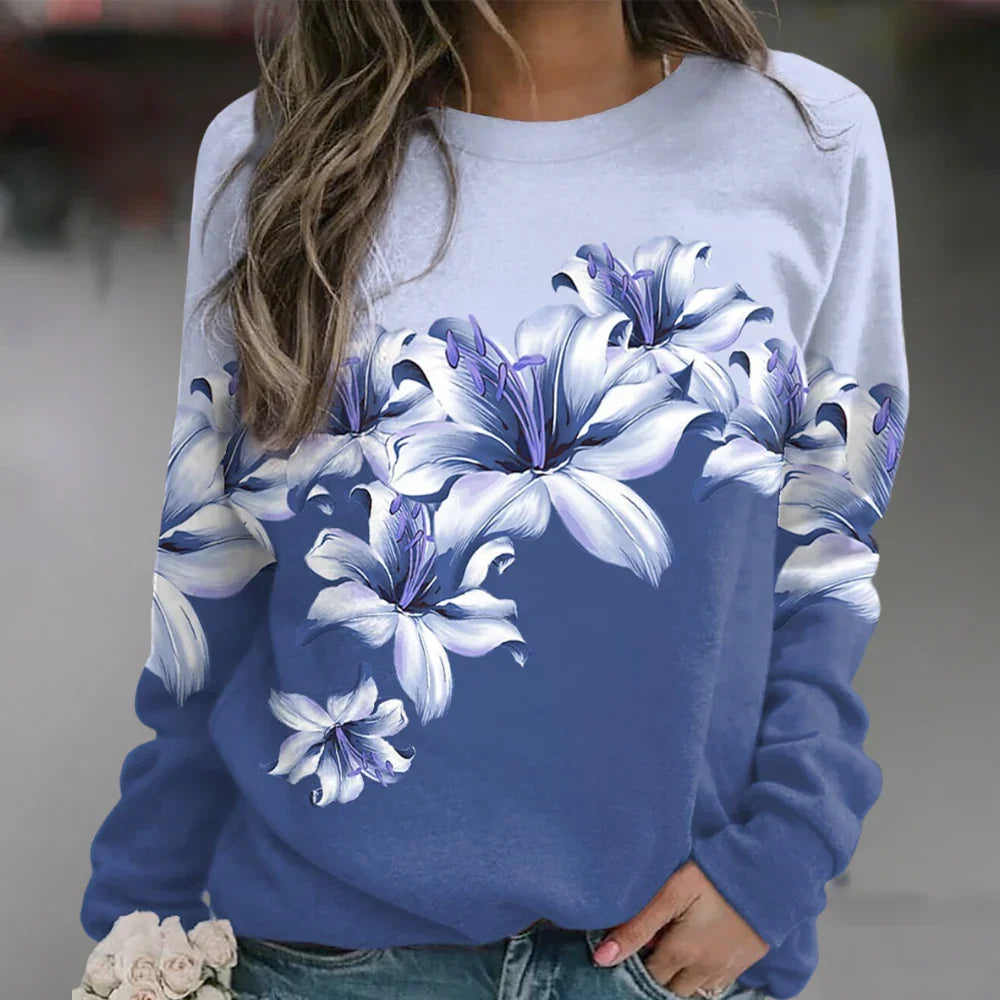 Women's Floral Print Sweatshirt - Soft Breathable Fabric - Relaxed Fit Long Sleeve