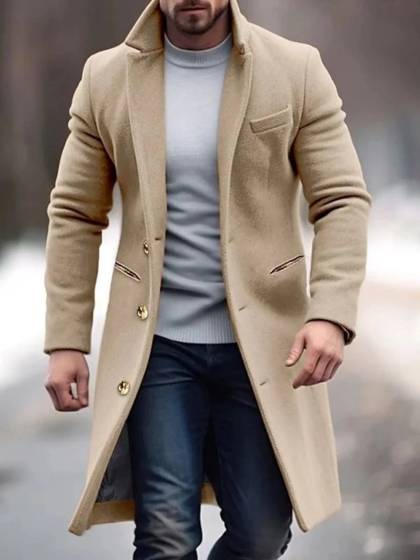 Men's Classic Long Coat for Autumn/Winter