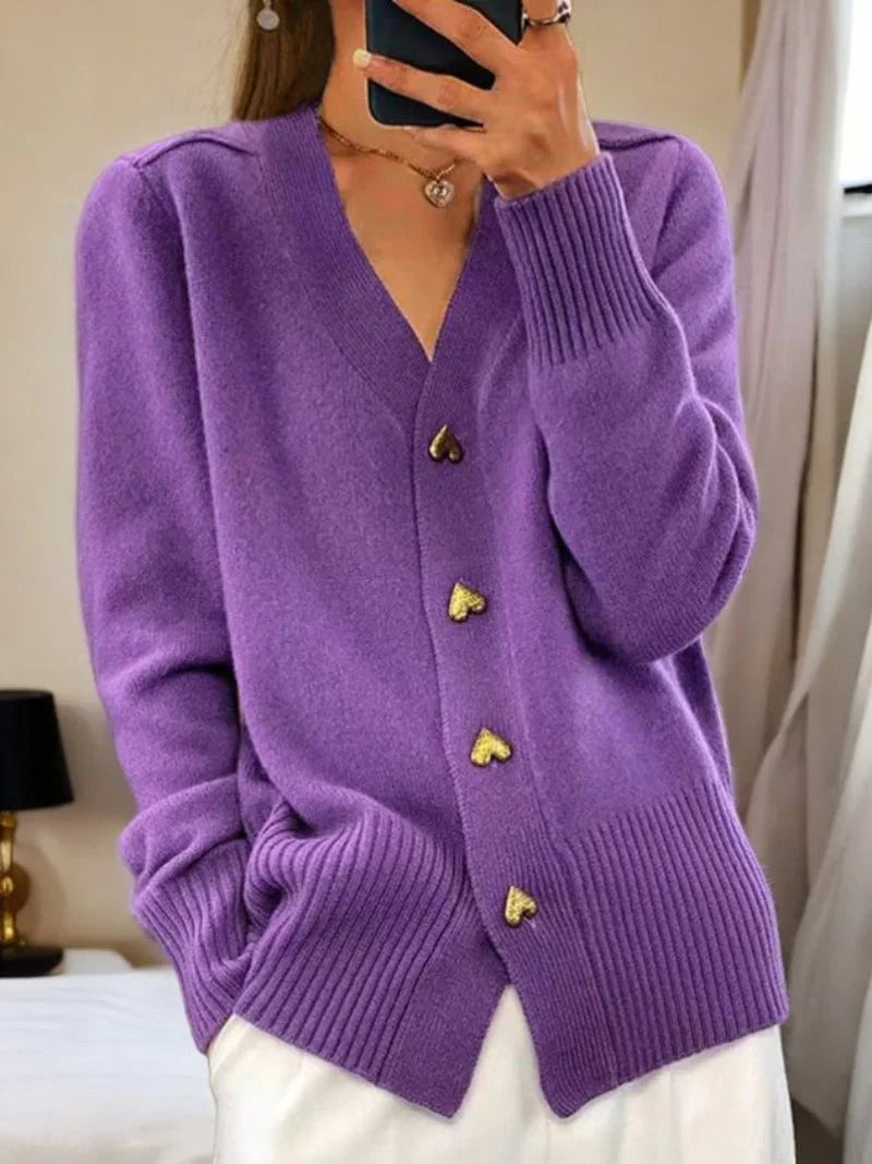 Women's Button-Up Plain-Colored Cardigan for Winter