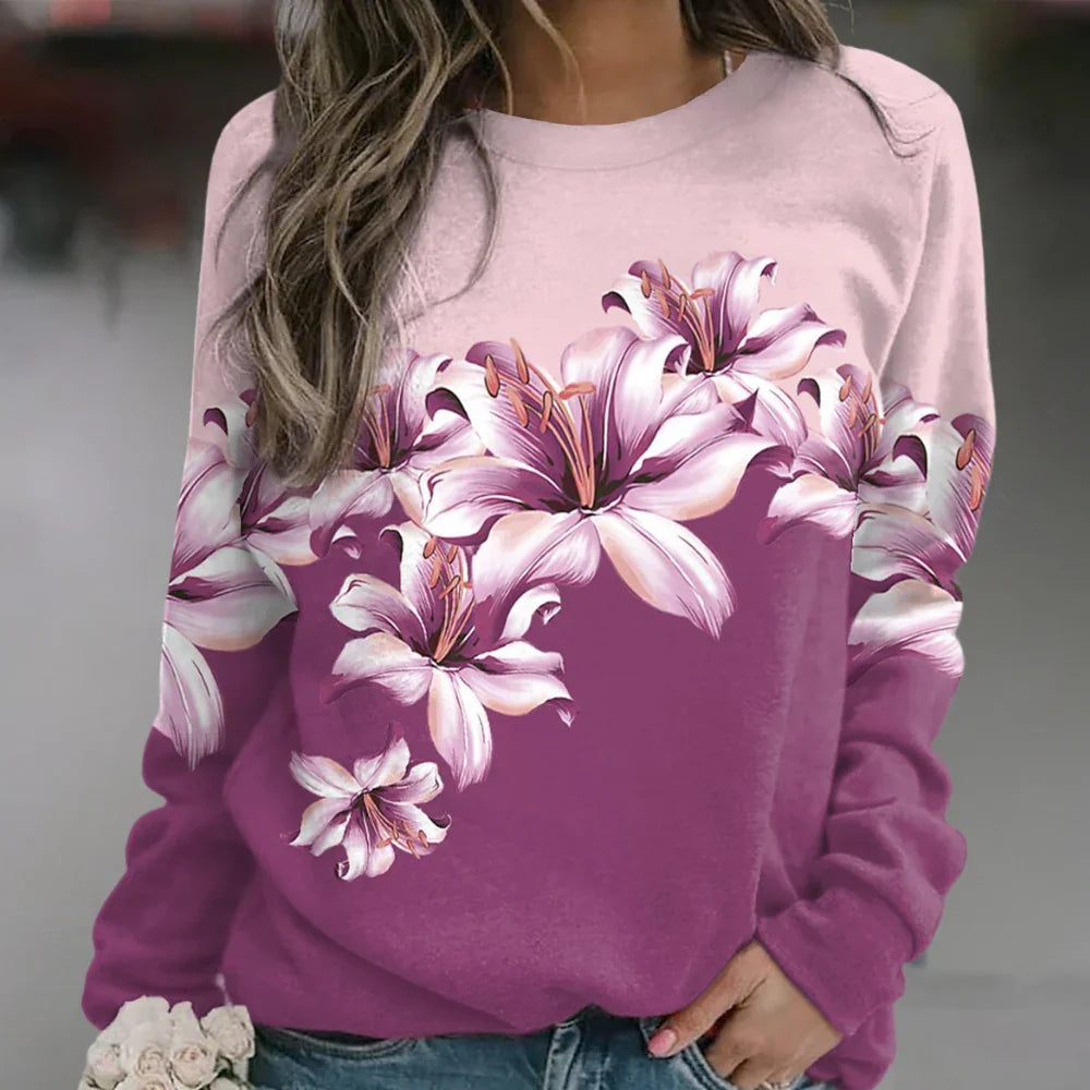 Women's Floral Print Sweatshirt - Soft Breathable Fabric - Relaxed Fit Long Sleeve