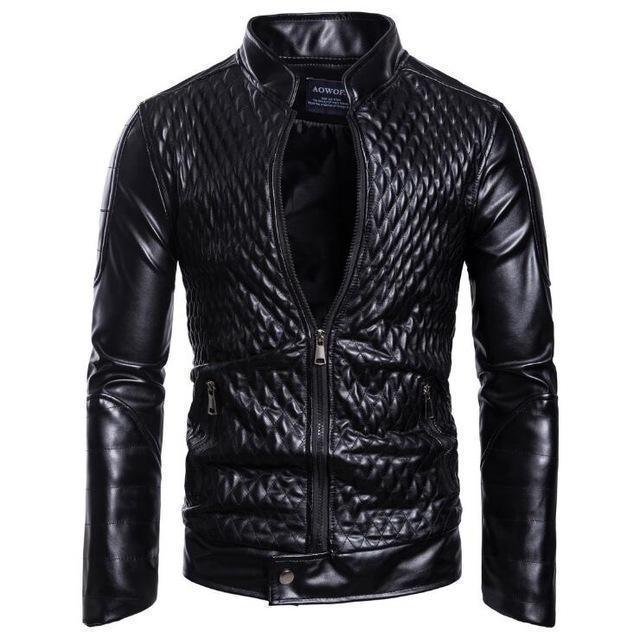 Men's Leather Jacket Diamond Pattern