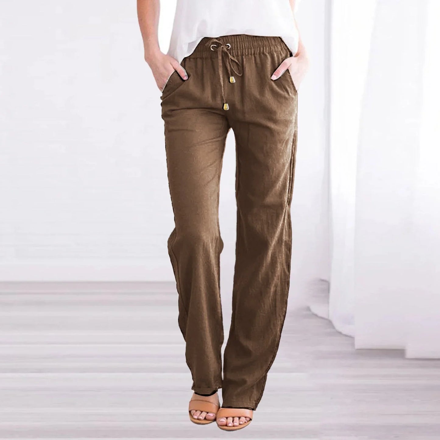 Women's Relaxed Fit Trousers Lightweight Breathable Elastic Waist Drawstring