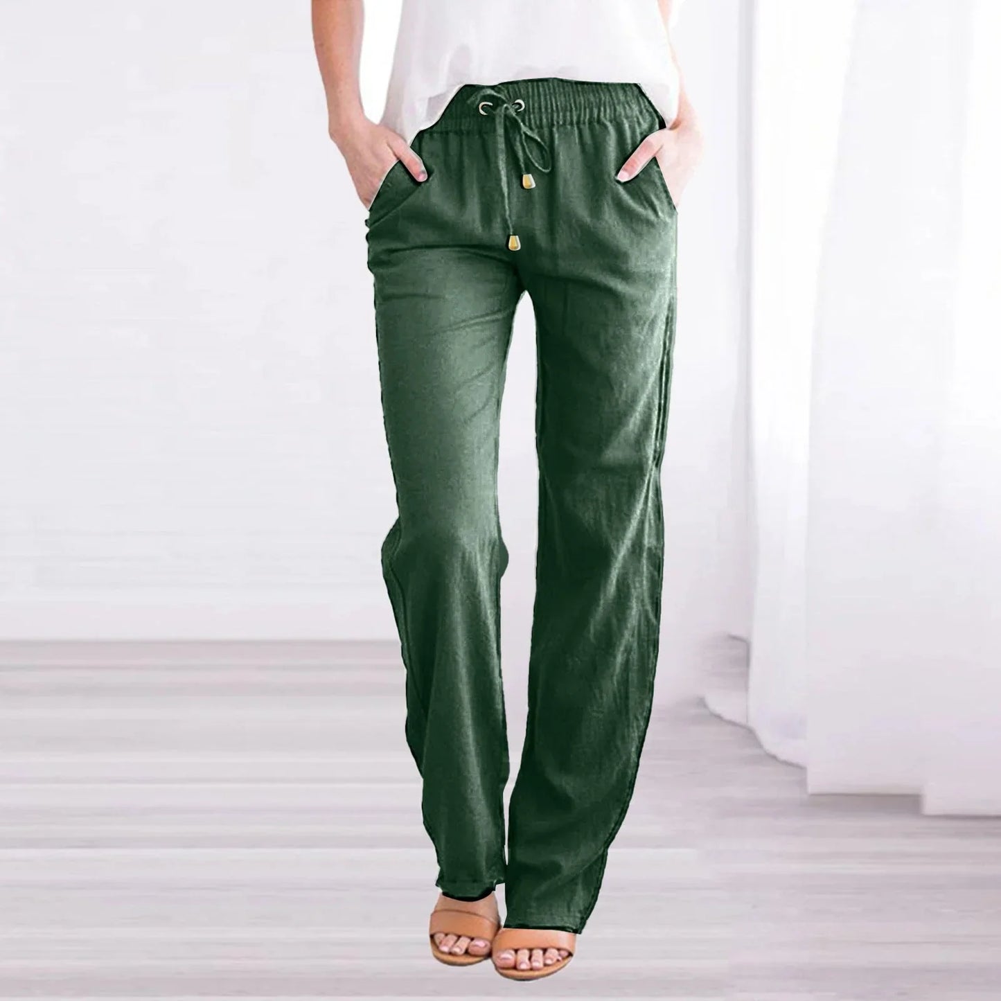 Women's Relaxed Fit Trousers Lightweight Breathable Elastic Waist Drawstring