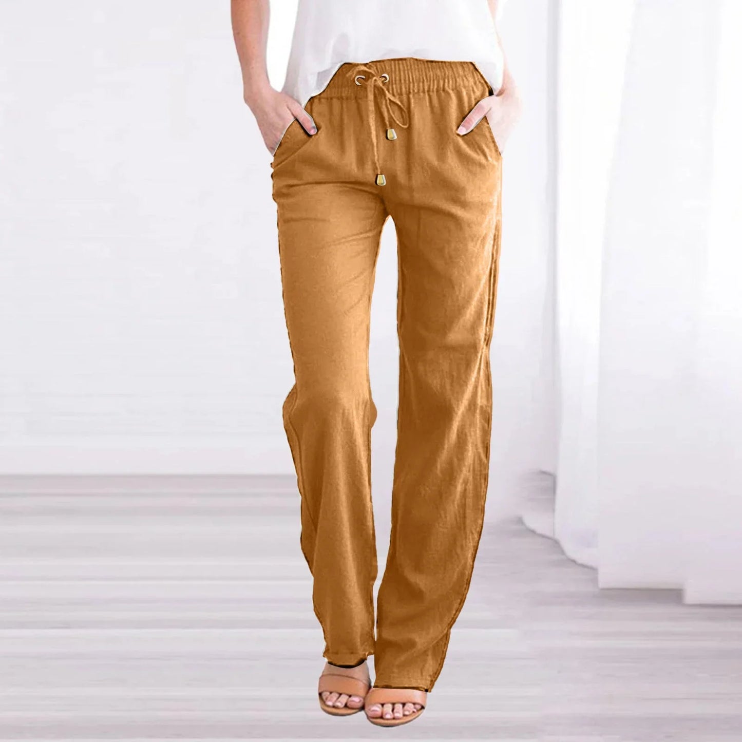 Women's Relaxed Fit Trousers Lightweight Breathable Elastic Waist Drawstring