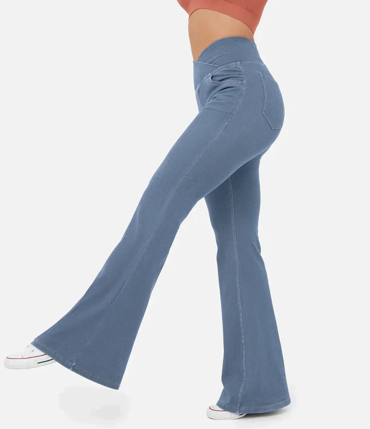 Women's High Waist Flared Jeans with Elasticated Waistband