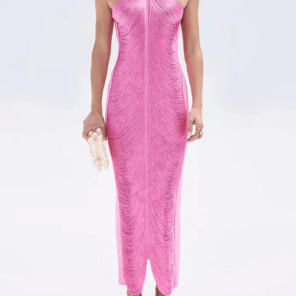 Women's Asymmetrical Fringe Dress - Elegant Long Sleeve Summer Style