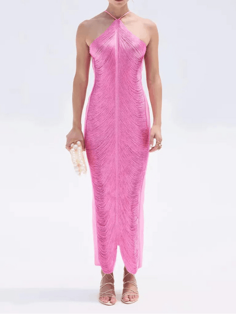 Women's Asymmetrical Fringe Dress - Elegant Long Sleeve Summer Style