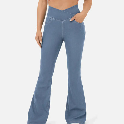 Women's High Waist Flared Jeans with Elasticated Waistband