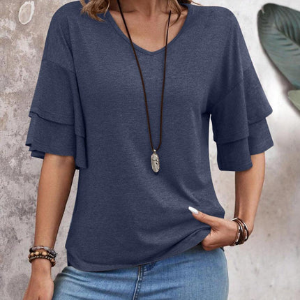 Women's V-Neck Blouse Ruffle Sleeve