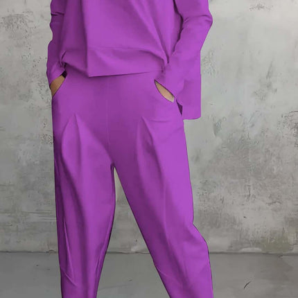 Women's Casual Chic Harem Pants Set with Irregular Long-Sleeve Top