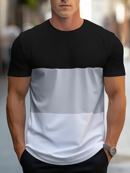 Men's Color Block T-Shirt Crew Neck Short Sleeve