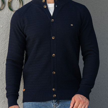Men's Sheared Sweater Stand Collar Buttoned