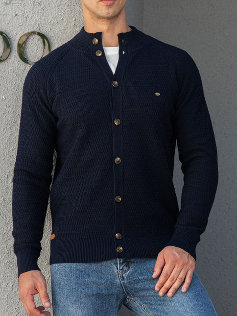 Men's Sheared Sweater Stand Collar Buttoned