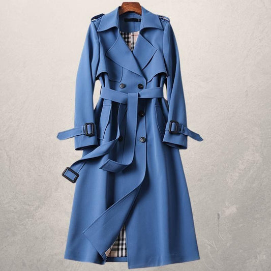Women's Trenchcoat Woven Cotton Double-Breasted Tailored Fit Belted Waist