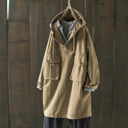 Women's Oversized Hooded Jacket Cotton Blend V-Neck