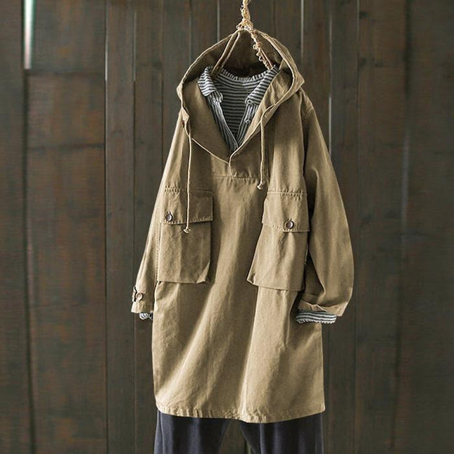Women's Oversized Hooded Jacket Cotton Blend V-Neck