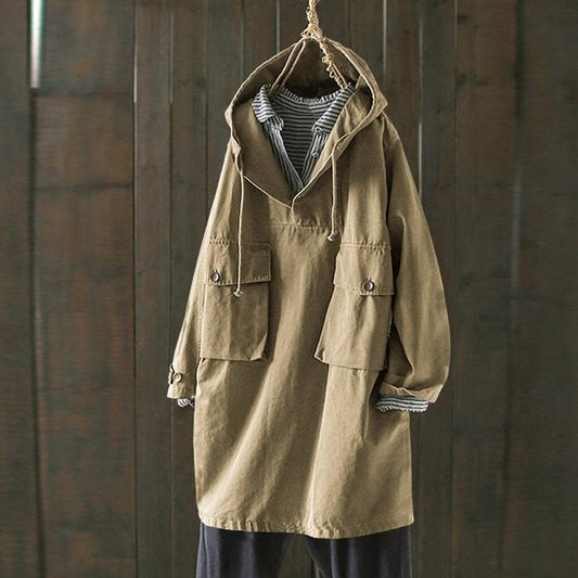 Women's Oversized Hooded Jacket Cotton Blend V-Neck