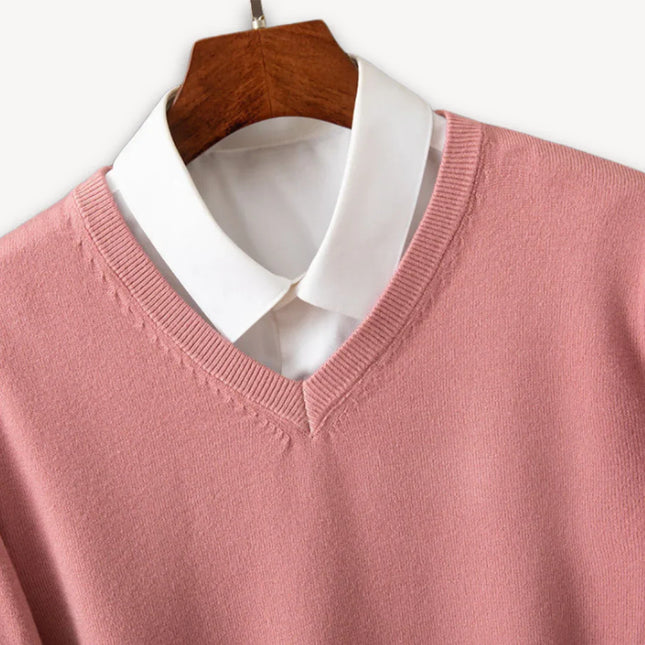 Men's V-Neck Cashmere Sweater - Slim Fit, Soft & Lightweight, Casual & Formal Wear