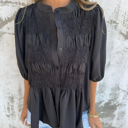 Women's Puff Sleeve Blouse with Smocked Bodice