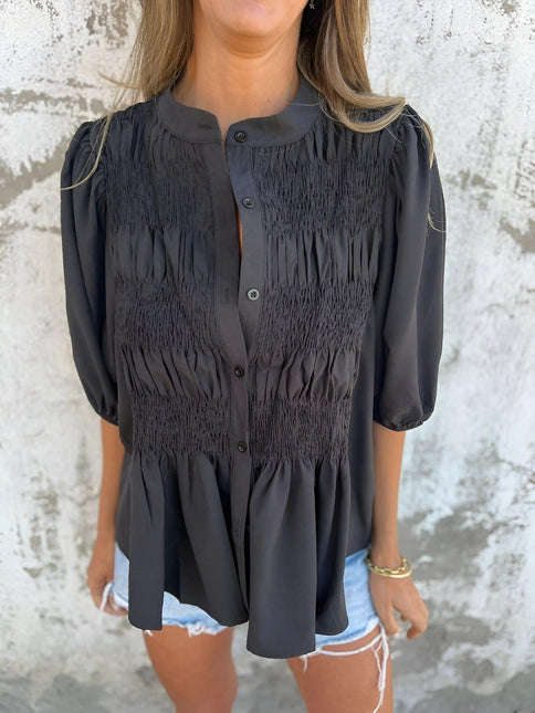Women's Puff Sleeve Blouse with Smocked Bodice
