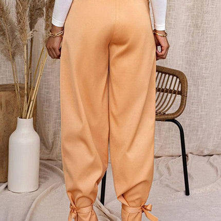Women's High-Waisted Trousers Pleated Front Tapered Fit Ankle Tie