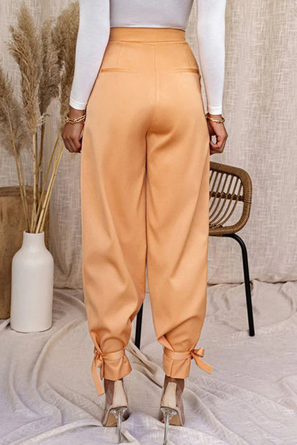 Women's Tapered Trousers Pleated Front High-Waisted Ankle Tie Detail