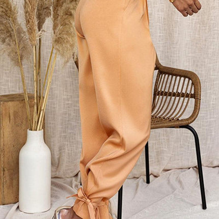 Women's High-Waisted Trousers Pleated Front Tapered Fit Ankle Tie