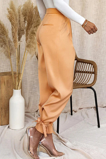 Women's Tapered Trousers Pleated Front High-Waisted Ankle Tie Detail