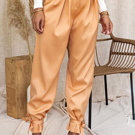 Women's High-Waisted Trousers Pleated Front Tapered Fit Ankle Tie