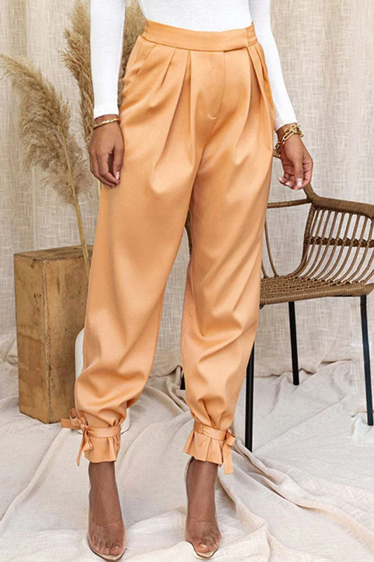 Women's Tapered Trousers Pleated Front High-Waisted Ankle Tie Detail